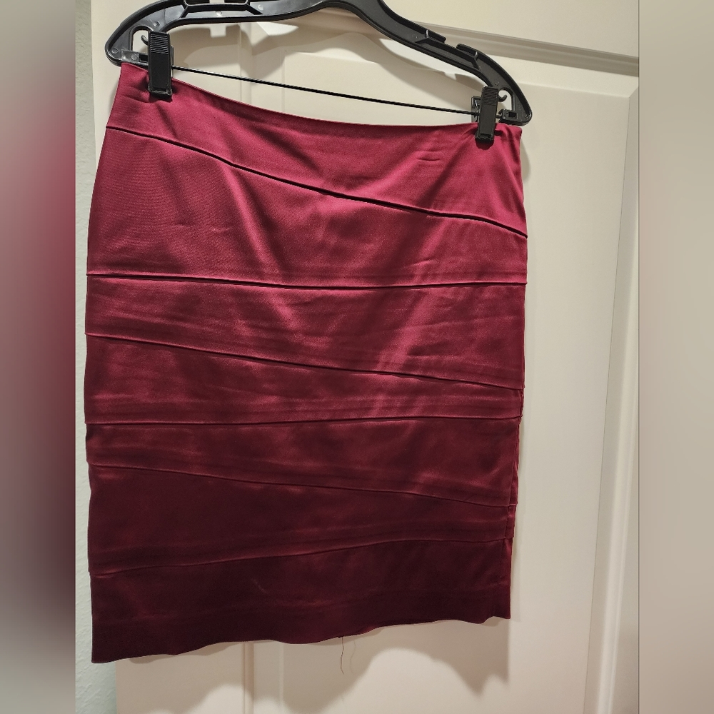 Wine Satin/Silk Pencil Skirt